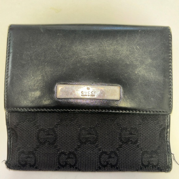 Gucci Wallet Canvas Leather bifold with coin slot GG Black Authentic - Picture 2 of 8